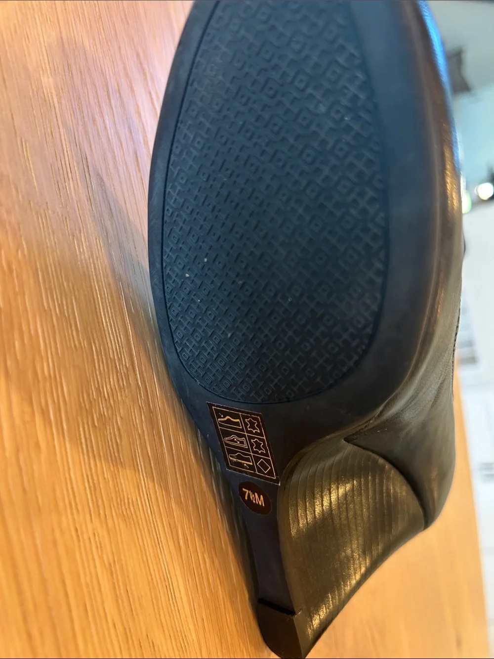 Tory Burch Black Leather Wedge Heels with Gold Logo